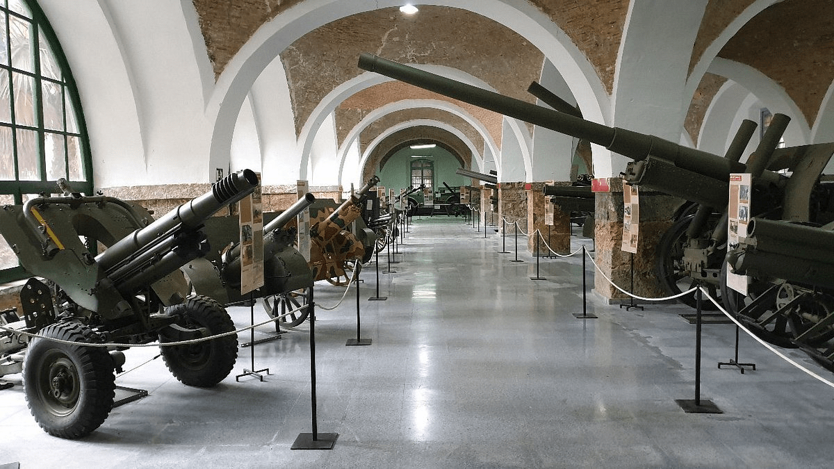 image from the military museum of Cratagena showing numerou tanks and artillery weapons