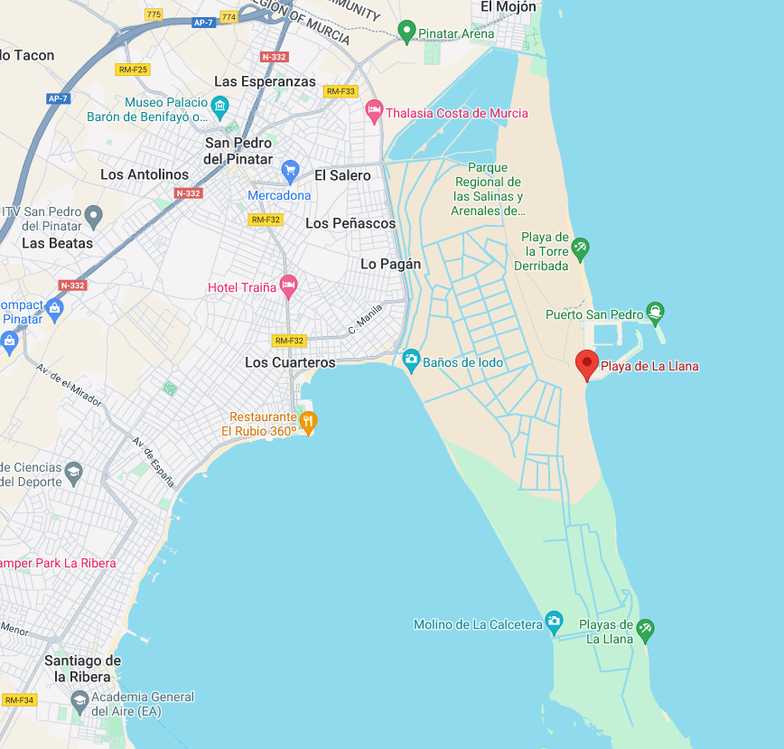 Playa de la Llana map in San Pedro del Pinattar