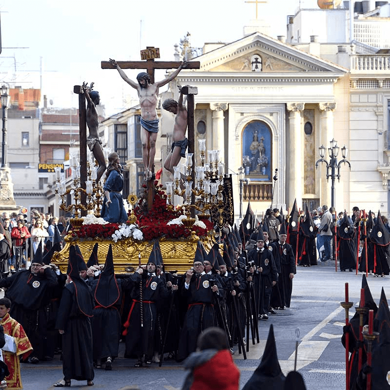 Brotherhood carrying sculptures in procession of Holy Week