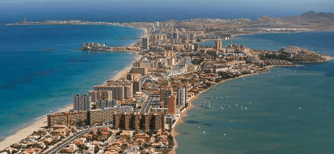 drone image from the city of San Javier in Murcia