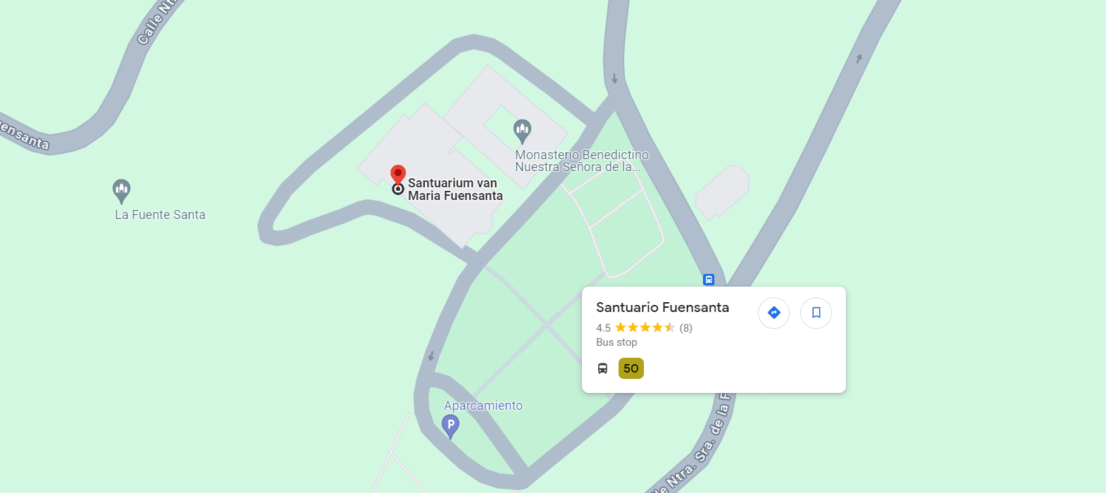 Google Maps image of the location of Santuario de Nuestra Señora de La Fuensanta and the bus stop near