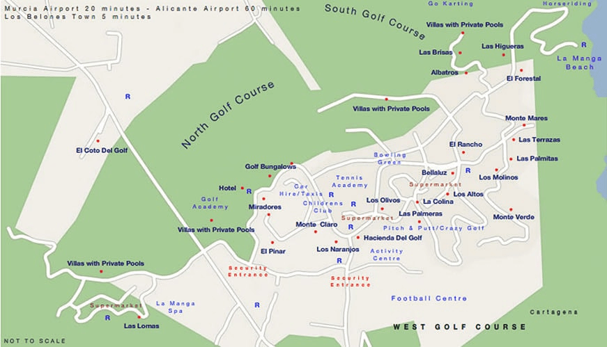 Here is your detailed La Manga Club where you can see the facilities, the north course, the south course and the west course.