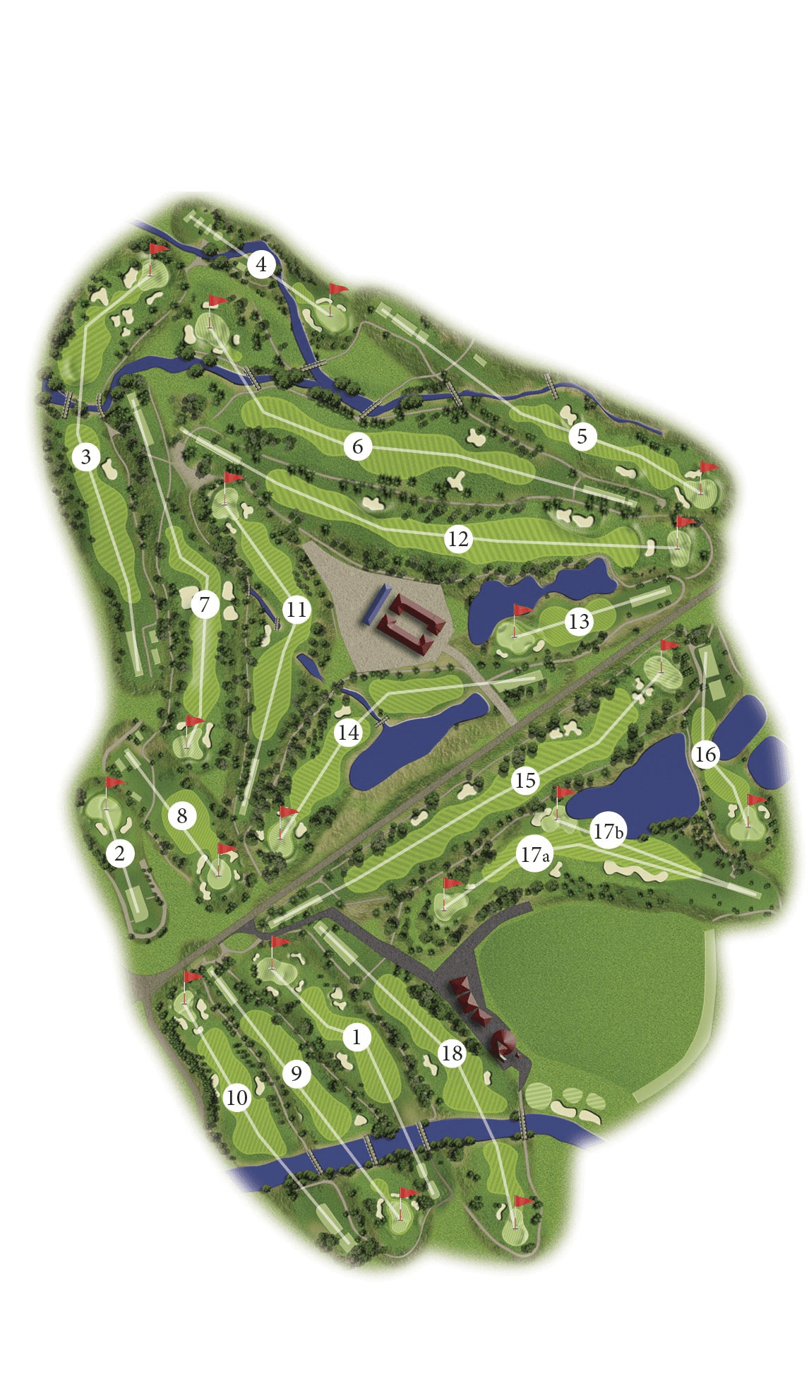 Map of La Manga north course holes, with tighter fairways, the undulating course is slightly shorter than the south course and have water hazards and barrancas
