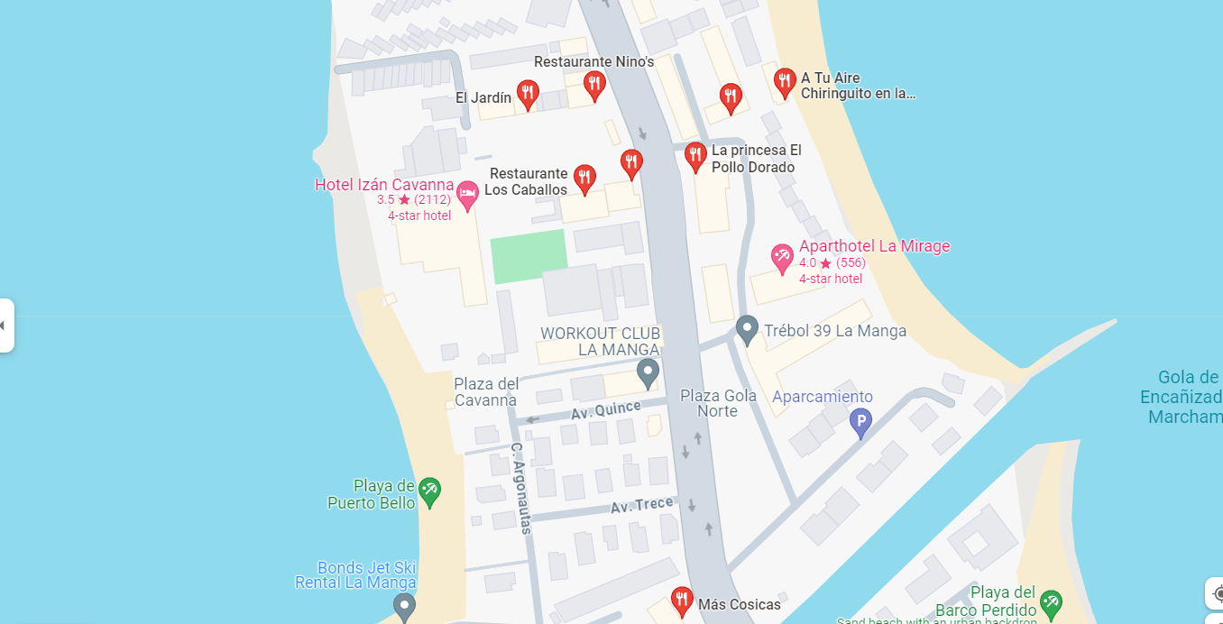 Map of restaurants near Playa De Puerto Bello.