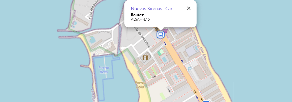 Map of the nearest bus stop to Playa De Puerto Bello in the autovía de la manga