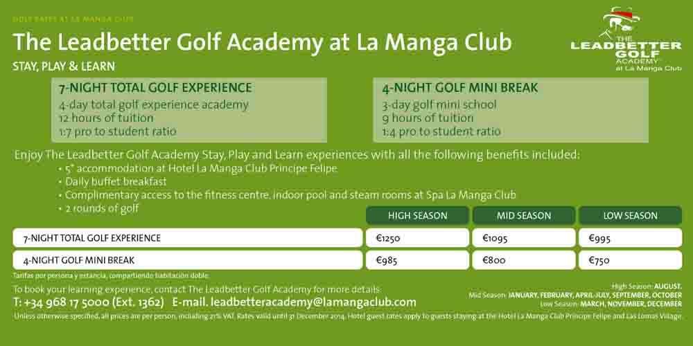 The Leadbetter Golf Academy at La Manga CLub services and prices