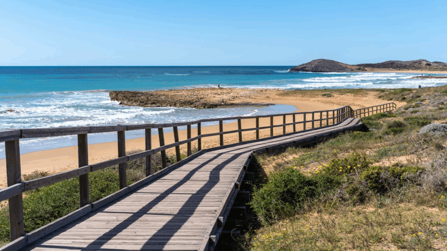 image from Calblanque park showing a wooden path leading to the beach