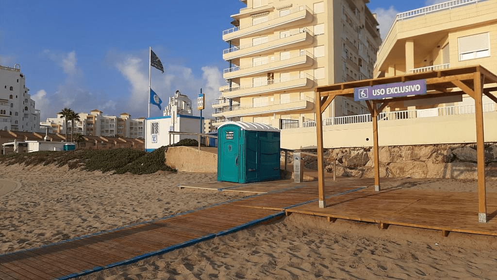 image from the beach showing some of the adaptations for people with disabilities