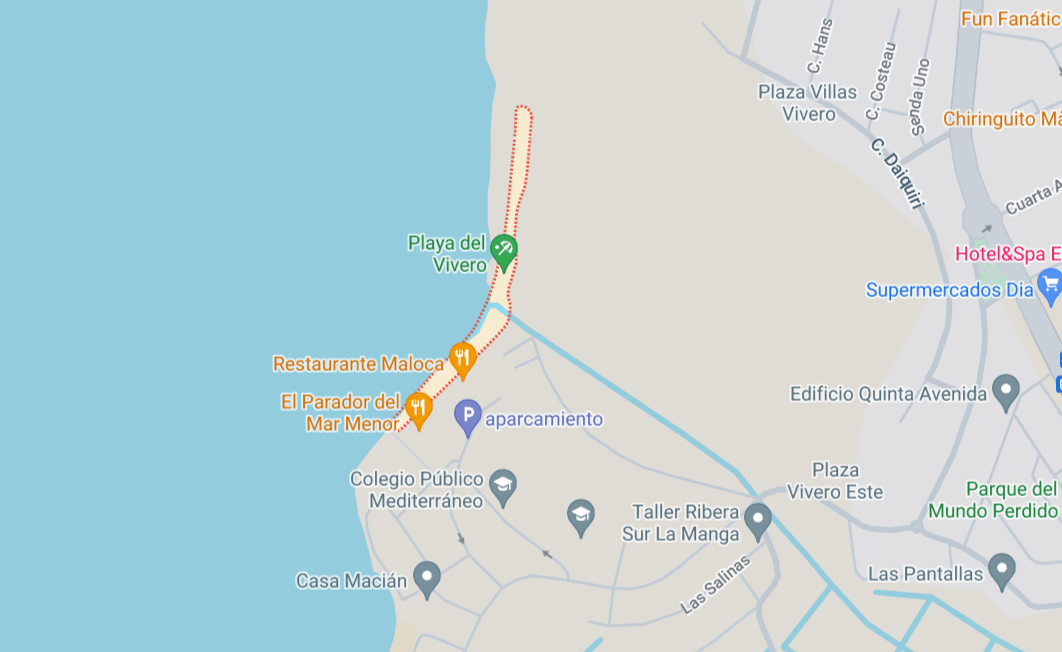 map from La Manga showing playa del vivero