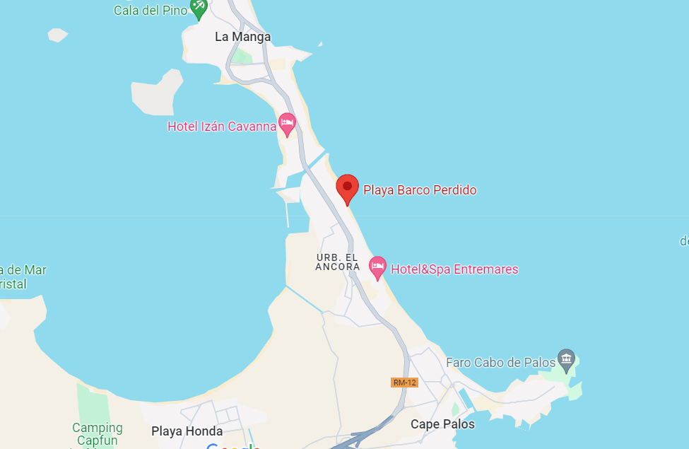 Map of Playa Del Barco Perdido, in Murcia, Spain