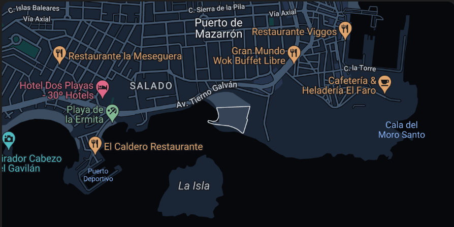 map showing the region of Mazarrón in Murcia