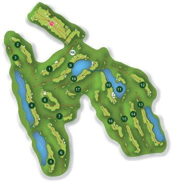 The Map of the Golf Course with circular tees wide fairways offering a big challenge for the players