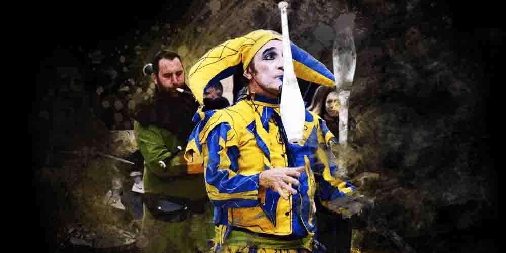 A jester in the celebration in the Santa Bárbara castle