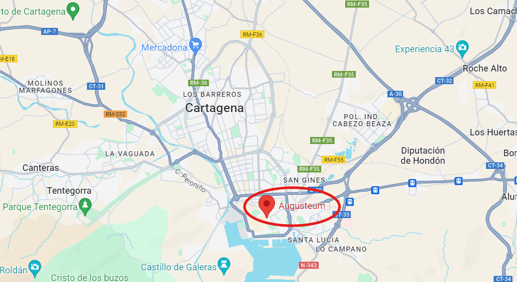 map of Murcia showing the region of Cartagena with Augusteum highlighted